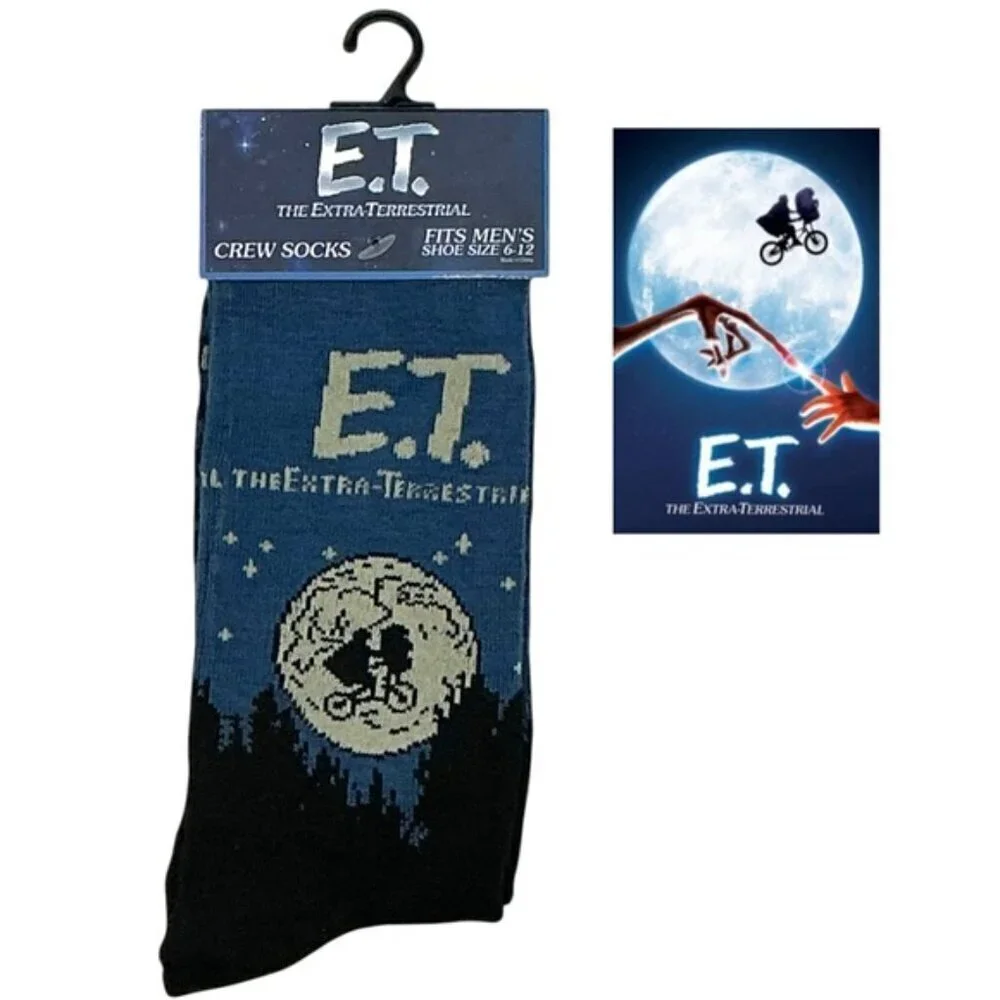 E.T. Crew Socks Mens Novelty Funny Print Black by Odd Sox Unisex OS Shoe 6-12